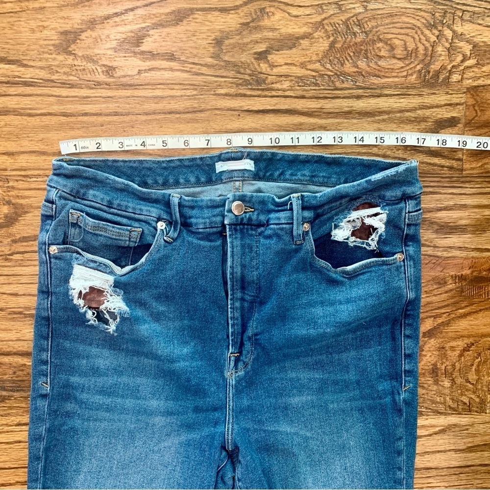 Good American Distressed Leopard Print Pocket Detail Jeans Size 18 - Picture 5 of 8